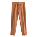 High-Waist Pants with Belt and Pockets for Effortless Style