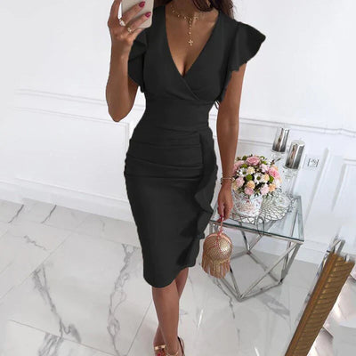 V-Neck Dress with Ruffled Sleeves