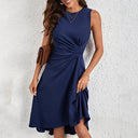 Chic Dark Blue Sleeveless Midi Dress