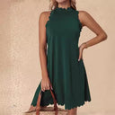 Women's Sleeveless Scalloped Neckline Dress with Flowing Design
