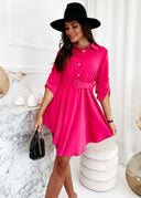 Chic Women's Shirt Dress with Asymmetrical Hem and Belt