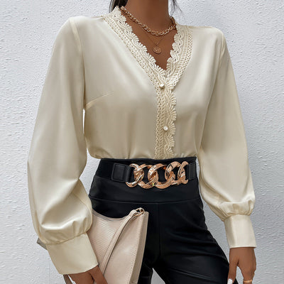 Ladies Blouse with Lace Trim and Button Details