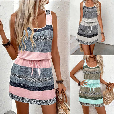 Stylish Women's Dress with Decorative Drawstring and Trendy Stripes