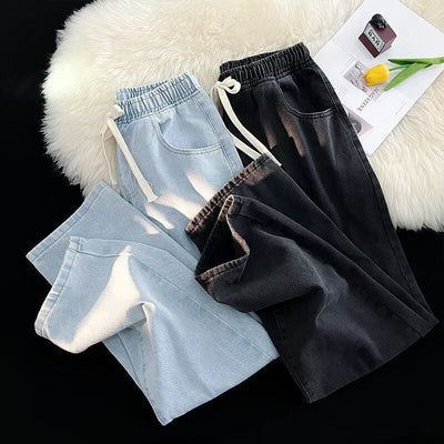 Women’s Denim Trousers with Elastic Waist & Pockets