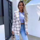 Chic Checked Blazer Jacket with Double Buttons