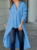 Chic Women's Long Sleeve Blouse with Asymmetrical Design and Button Accents