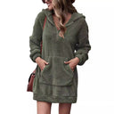 Cozy Hooded Fleece Dress with Zippered Pockets