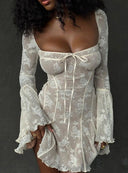 Stylish Women's Hip-Length Dress with Flowing Sleeves and Lace Accents