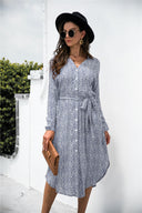 Chic Women's Dress with Button Accents & Tie Belt