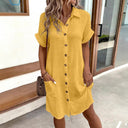 Chic Women's Shirt Dress with Button Placket and Pockets