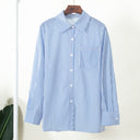 Chic Striped Blouse with Classic Collar and Pockets