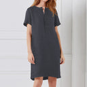 Chic Linen Dress with Button Placket and Pockets