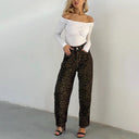 High-Waisted Straight Leg Leopard Print Jeans for Women