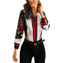 Floral Print Long Sleeve Blouse with Chain Design for Women
