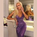 Shimmering Evening Dress with Spaghetti Straps & V-Neck