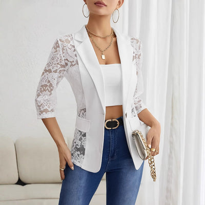 Chic Lace Blazer with Sheer Sleeves for Women