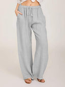 Women's Linen Wide Leg Trousers with Side Pockets
