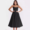 Chic Maxi Dress with Slim Straps and Flowing Skirt