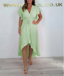 Elegant Women's High-Low Ruffle Wrap Dress