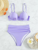 Women's High-Cut Bikini Set with Padded Top and Adjustable Straps