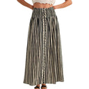 Women's Flowing Maxi Skirt with Elastic Waist and Button Details