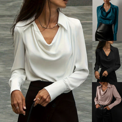 Chic Blouse with Flowing Neckline & Long Sleeves