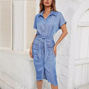 Chic Women's Chiffon Shirt Dress with Tie Belt