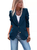 Chic Women's Blazer with Gold Buttons and Structured Fit