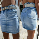 Women's Stylish Denim Skirt with Elastic Waist and Trendy Belt