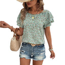 Floral Ruffle Short Sleeve Blouse for Women