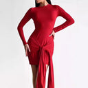 Chic Women's Long Sleeve Wrap Dress with Unique Asymmetrical Hem