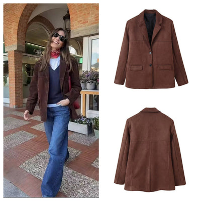 Chic Suede Blazer Jacket for Women