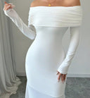 Chic Off-Shoulder Maxi Dress with Draped Sleeves