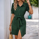 Chic Women's Shirt Dress with Belt and Handy Pockets