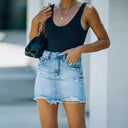 Frayed Hem Denim Skirt for Women
