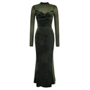 Chic Velvet Maxi Dress with Sheer Sleeves