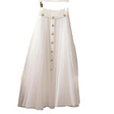 Chic Long Skirt with Button Accents and Shimmering Waistband