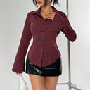 Flared Sleeve Women's Blouse with Chic Stripes
