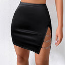 Chic Faux Leather Mini Skirt with Side Slit and Unique Accents