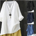 Half Button Closure Linen Blouse for Women