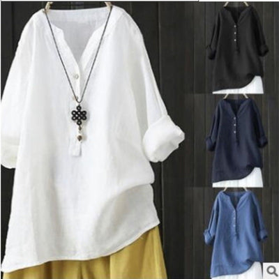 Half Button Closure Linen Blouse for Women