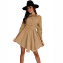 Chic Knee-Length Shirt Dress with Waist Belt and Stylish Accents