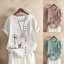 Floral-Embellished Women's Linen Shorts with Button Accents