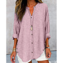 Women's Long Sleeve Blouse with Button Placket & Asymmetrical Hem
