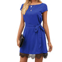 Chic Women's Dress with Waist Belt & Lace Detail