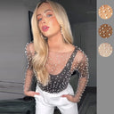 Chic Pearl-Embellished Sheer Sleeve Top