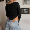 Chic Long-Sleeved Bodysuit with Gathered Sides & Deep Neckline