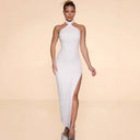 Glamorous Halter Neck Evening Dress with High Slit