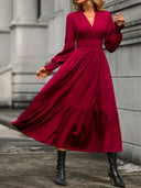 Chic V-Neck Maxi Dress with Flowing Sleeves