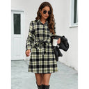 Checkered Pattern Women's Shirt Dress with Belt